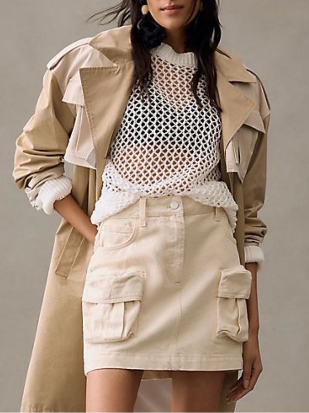 Pilcro Beige Cargo Jeans Skirt